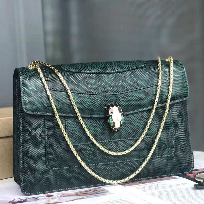 Bulgari Serpenti Forever East-West Shoulder Snake Leather Bag
