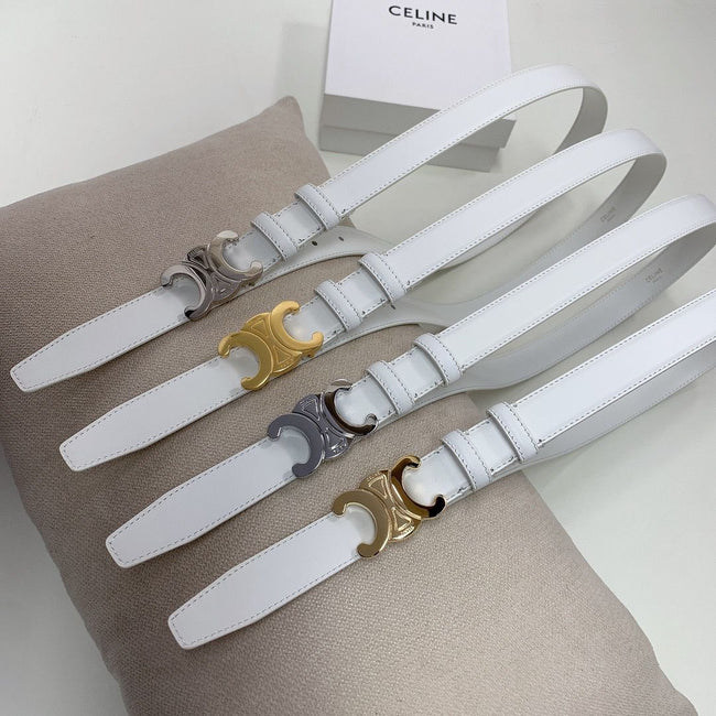 Celine leather belt with gold and silver triomphe buckle detailing