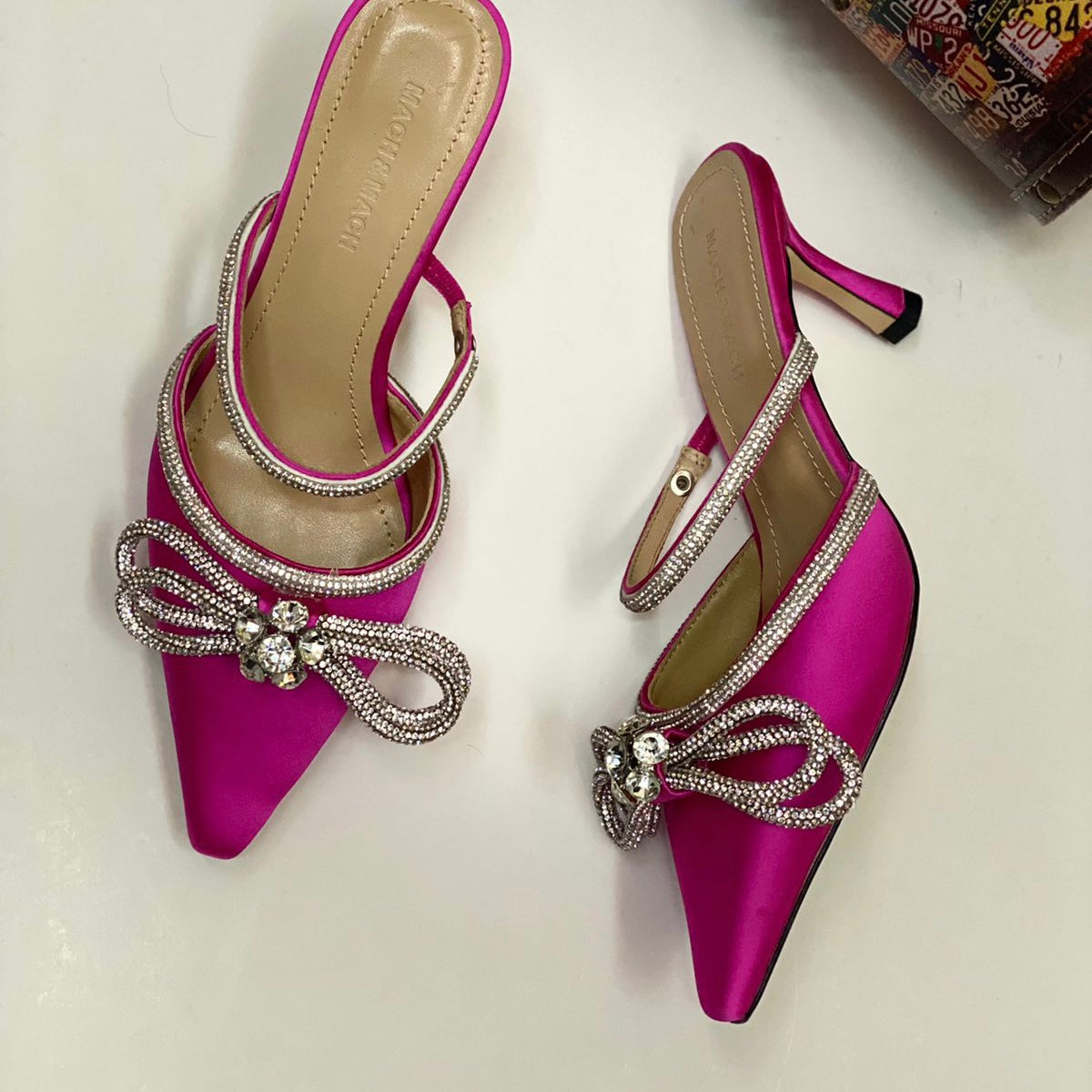 Mach & Mach Double Bow Crystal Slingback Shoes