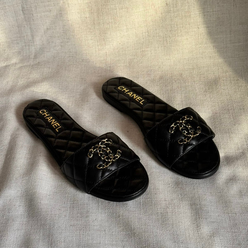 Chanel Quilted Leather Shoes with Chain CC Logo
