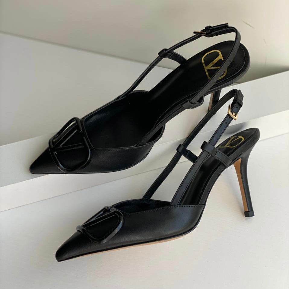 Valentino Garavani VLogo Crystal Buckle Slingback Shoes