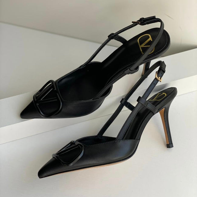 Valentino Garavani VLogo Crystal Buckle Slingback Shoes