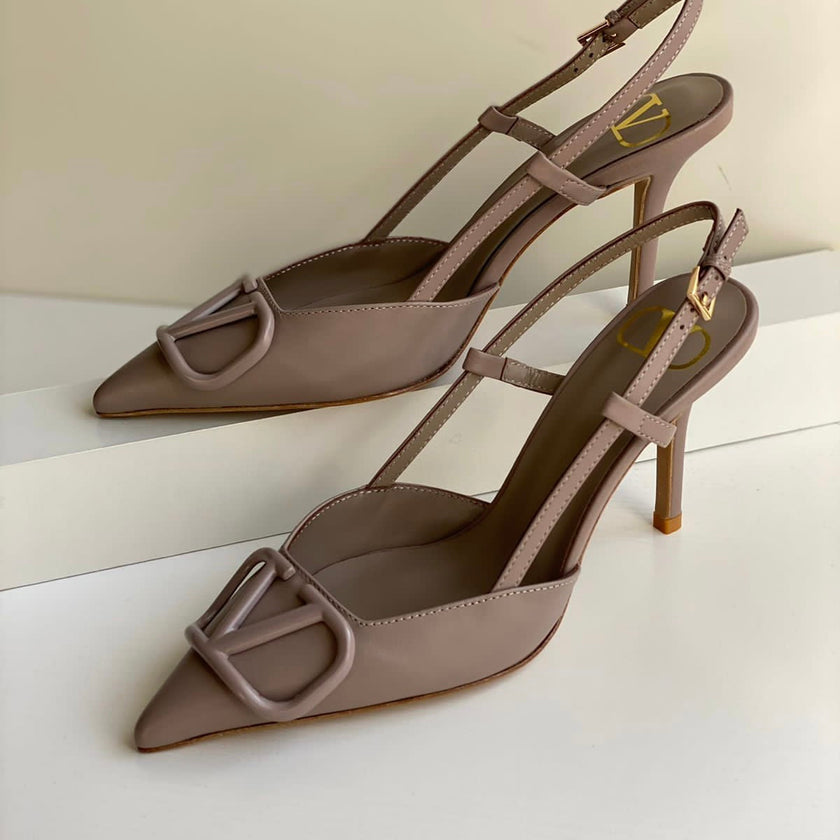 Valentino Garavani VLogo Crystal Buckle Slingback Shoes