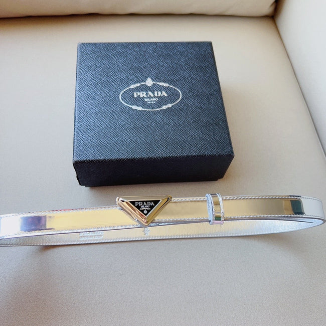 Prada women's leather belts with triangle logo buckle - sleek and stylish