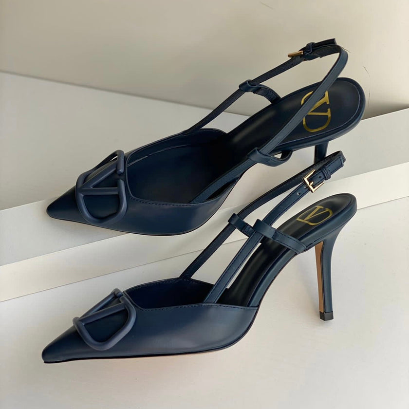 Valentino Garavani VLogo Crystal Buckle Slingback Shoes