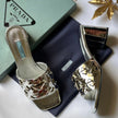 Prada Metallic Gold Triangle Logo Shoes
