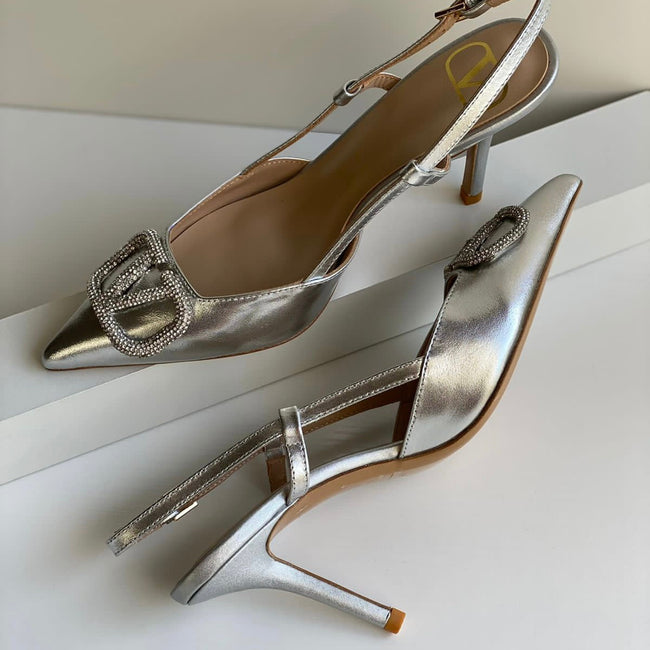 Valentino Garavani VLogo Crystal Buckle Slingback Shoes