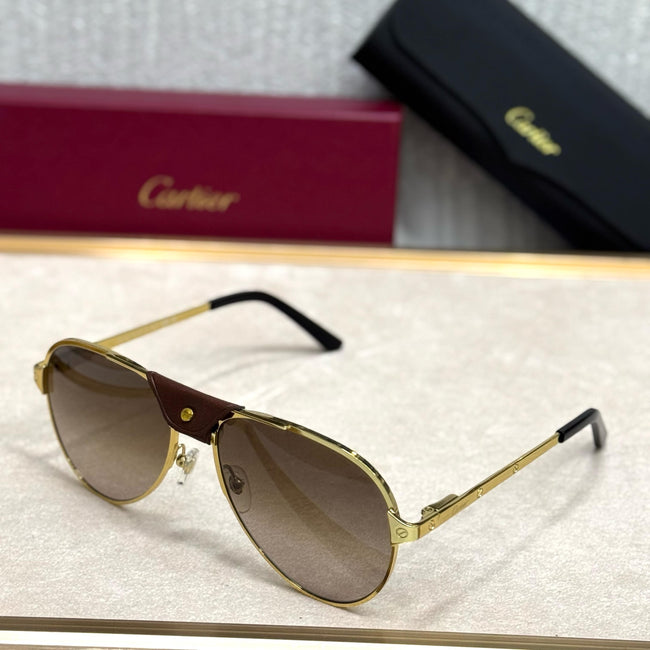 Cartier Vendôme Pilot Sunglasses – Leather Top Bar Edition