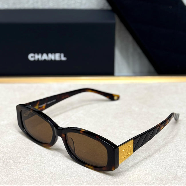 Chanel Quilted Gold-Accent Rectangular Sunglasses