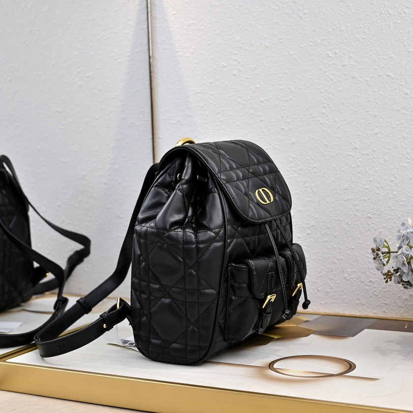 Noir Cannage Quilted Leather Drawstring Backpack