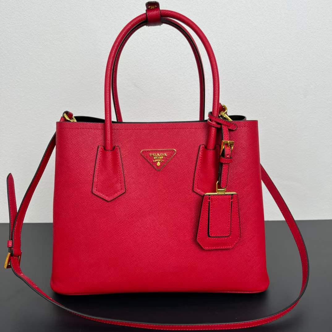 Prada Black Saffiano Cuir Leather Small Double Handle Tote Bag
