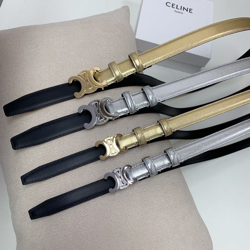 Celine leather belt with gold and silver triomphe buckle detailing