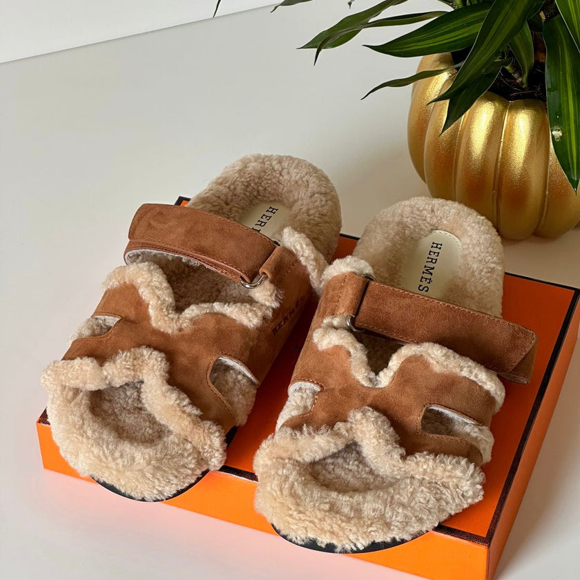 Hermes Chypre Shearling Sandals
